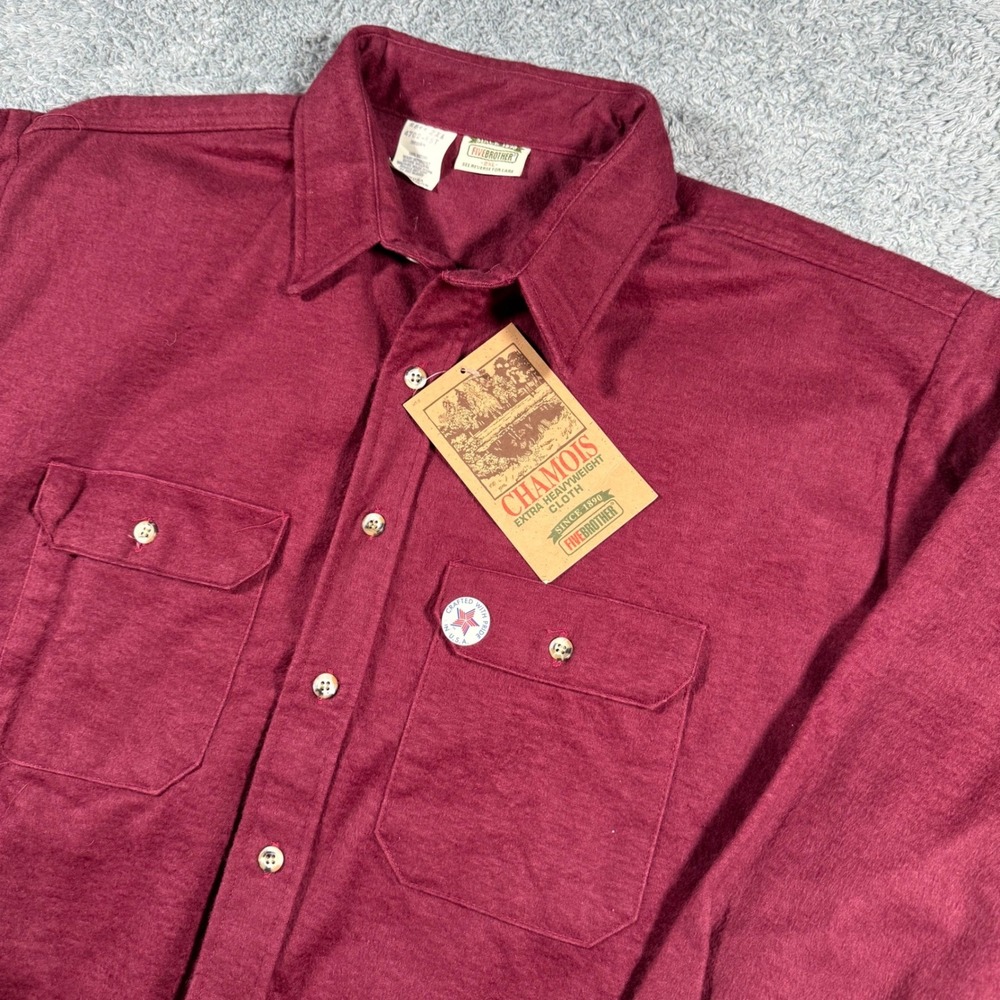 VTG 90s NWT Five Brother Burgundy Chamois Heavy Shacket Flannel‎ Shirt USA 2XL
